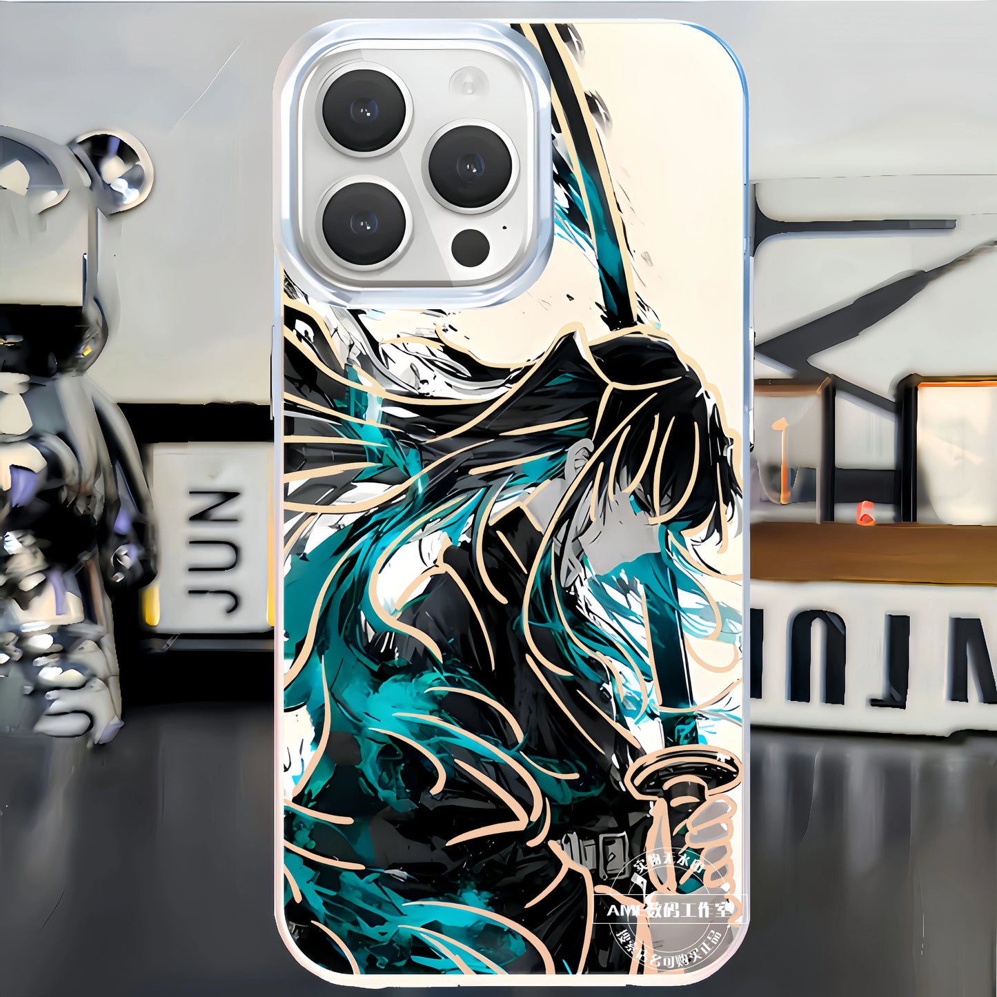 The second-dimensional mobile phone case, the blade of ghost destruction, gathers the national edge, a black death, and the nest seat is suitable for iphone16 Apple.