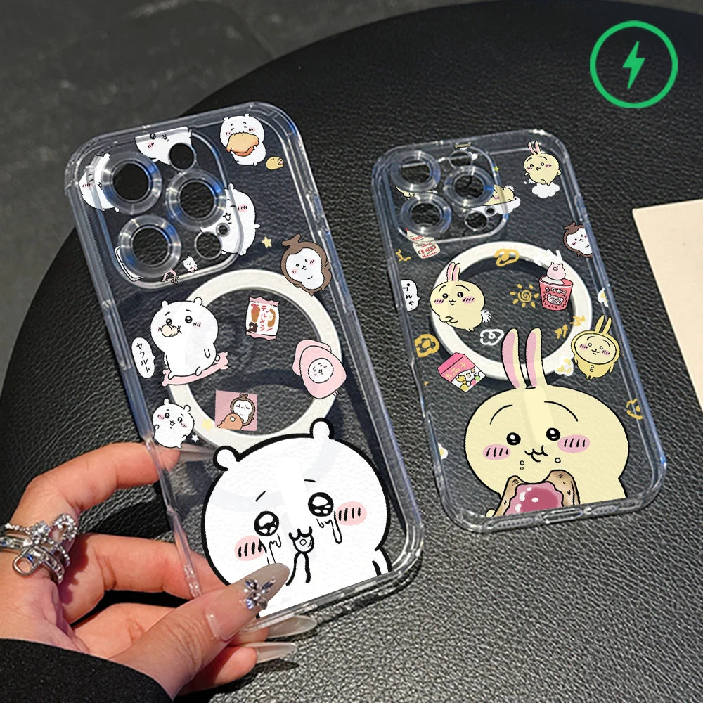 Chiikawas Hachiwares Usagi For Magesafe Magnetic Phone Case for iPhone 16 15 14 Plus 13 12 Mini 11 Pro Max X Xs XR 8 7 SE Cover